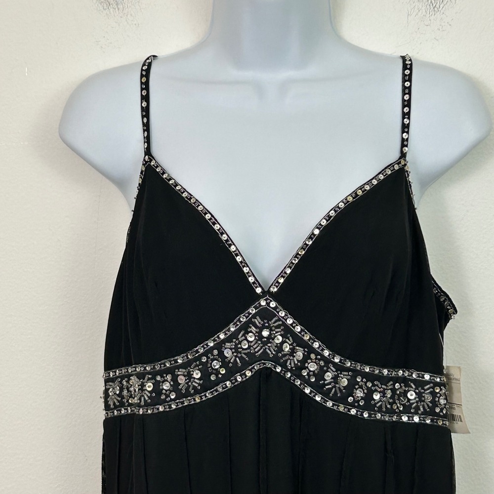 VTG MixIT Black Sequin Beaded Empire‎ Waist Mesh Overlay Dress Womens 12 NEW - Picture 4 of 15